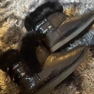 Juicy Couture Black Sequin Fur Sneakers